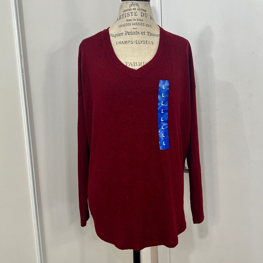 NEW with tags Well Worn Women Long Sleeve V Neck Knit Sweater Pullover Size L
